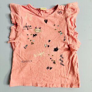 Zara Girls Top Pink Kitten Shirt Sparkles Flutter Short Sleeves Cat Shirt